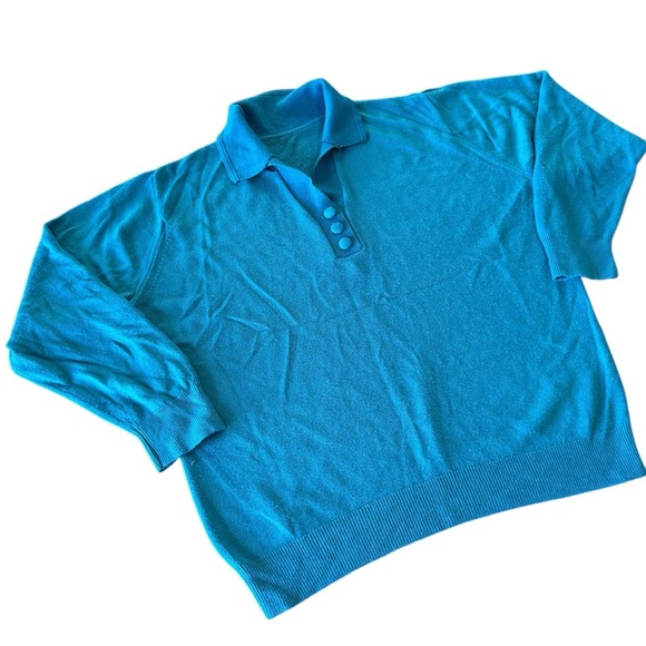 Vintage-Style Knit Polo Sweater – Bright Blue – Unisex Fit (No Tag) - Picture 1 of 9